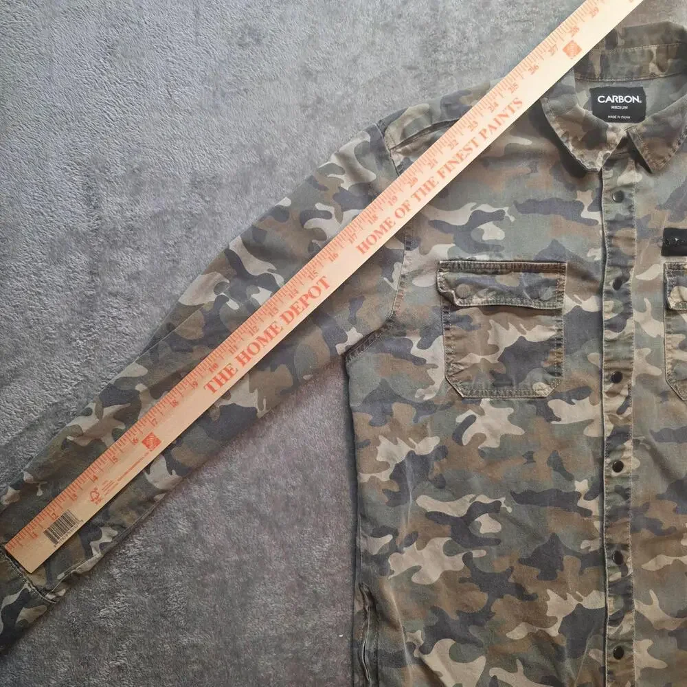 Carbon Button Up Shirt Mens M Green Camo Twill Long Sleeve Zip Pocket Military